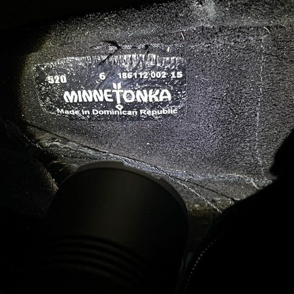 Minnetonka Black Suede Fringe with Concho Booties with Zipper - Picture 13 of 16